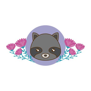 çiçeklerle çerçeve içinde sevimli rakun başkanı