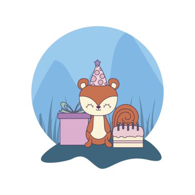 doğum günü ve hediye kutusu pasta ile sevimli sincap