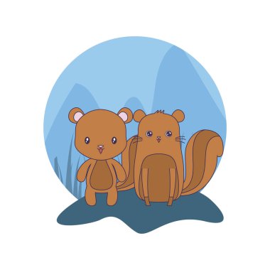 sevimli sincaplar hayvanlar vektör illüstrasyon tasarım