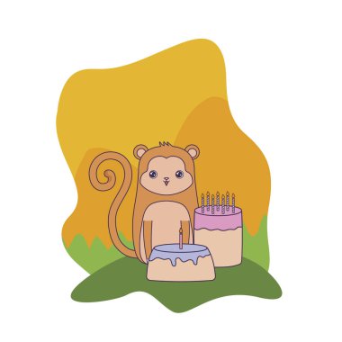 doğum günü pastaları ile sevimli maymun