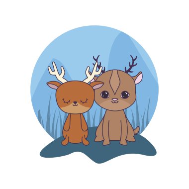 reindeer hayvanların sevimli grup izole simgesi