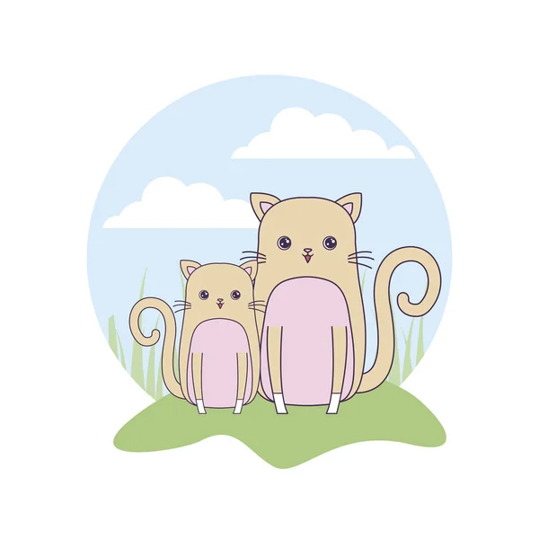 Pisici drăguțe animale în peisaj — Vector de stoc