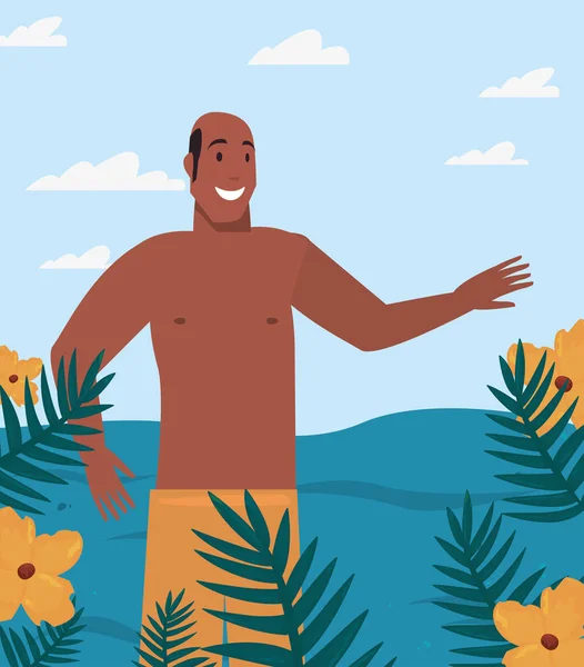 mayo tropik turist adam yaz çiçekleri yaprakları