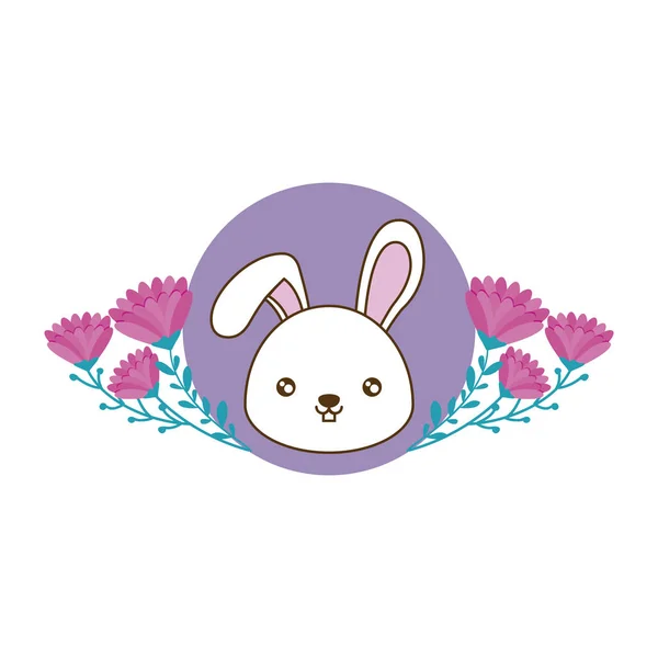 Head of cute rabbit in frame with flowers — Stock Vector