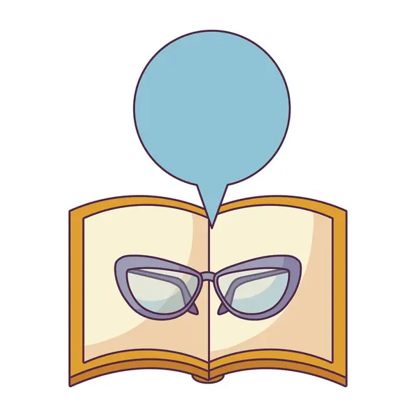 Βιβλίο ανοιχτό με γυαλιά και φούσκα ομιλίας — Διανυσματικό Αρχείο