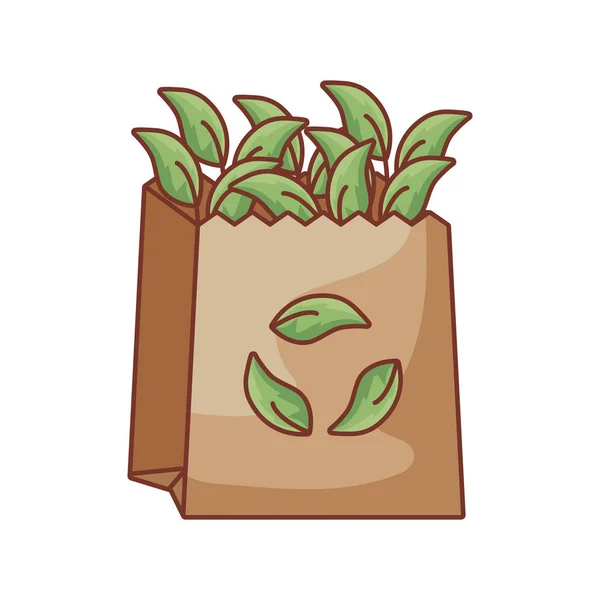 Saco de papel ecológico com folhas — Vetor de Stock