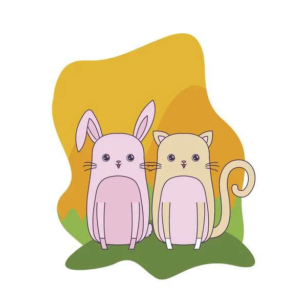 Lindo conejo con gato animales carácter — Archivo Imágenes Vectoriales