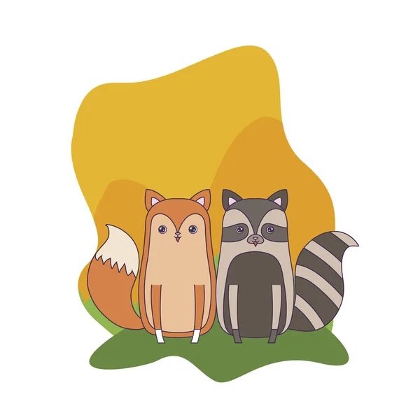 Niedlicher Waschbär mit Fuchstieren — Stockvektor