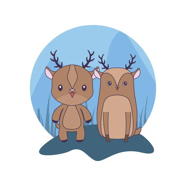 Cute group of reindeer animals isolated icon — Stock Vector