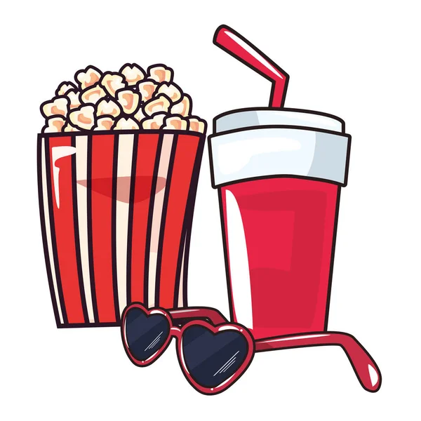 Popcorn Soda Sonnenbrille Pop Art Hintergrund — Stockvektor