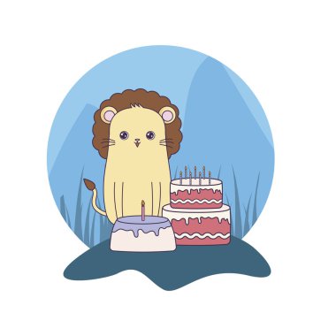 doğum günü ve hediye kutusu pasta ile sevimli aslan
