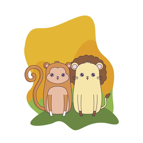 Maimuță drăguță cu animale leu icoană izolată — Vector de stoc
