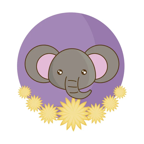 Голова симпатичного слона в кадре с цветами — стоковый вектор