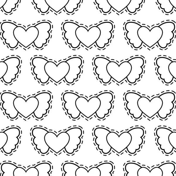 Pattern patches of hearts with wings — Stock Vector