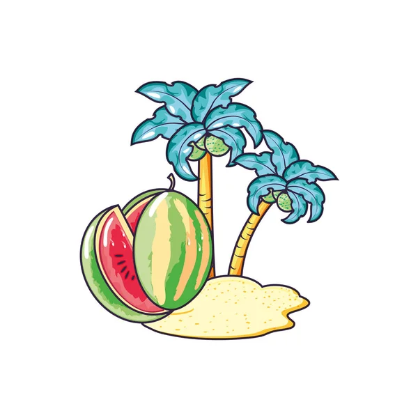 Здорові фрукти кавуна на пляжі — стоковий вектор