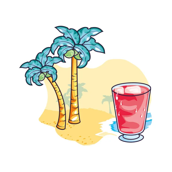 热带鸡尾酒饮料与树棕榈树 — 图库矢量图片