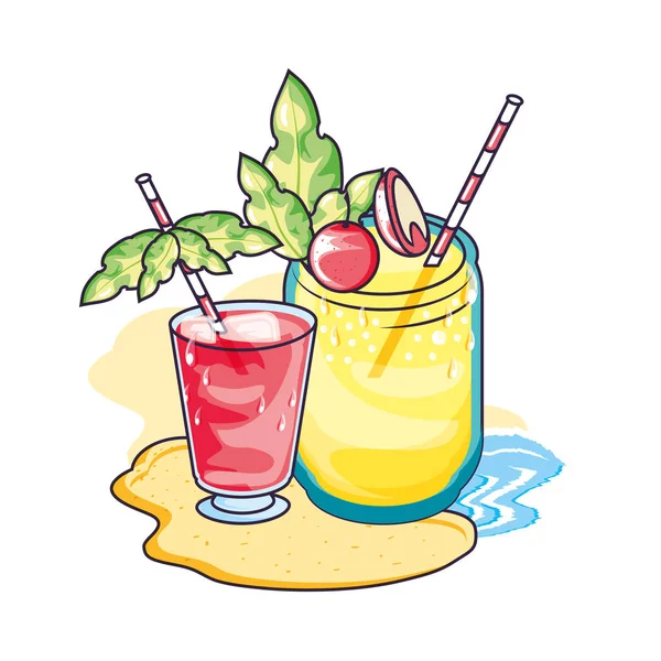 Tropical cocktail drink with juice fruits — Stock Vector