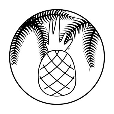 çerçeve içinde tropikal palmiye ile ananas kawaii