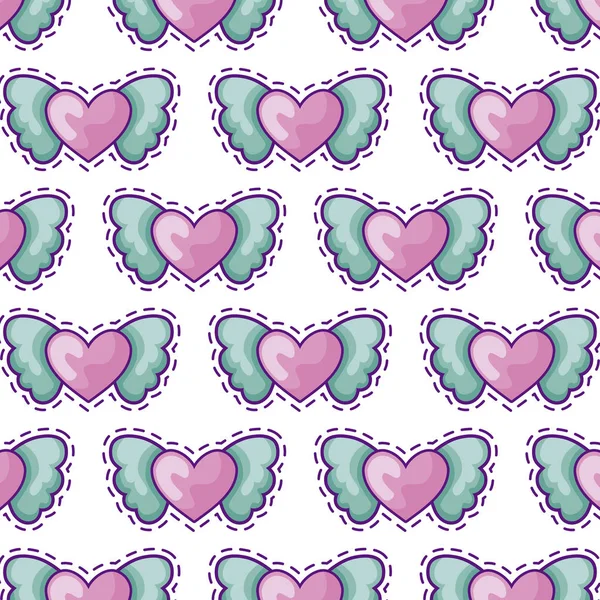 Patchs de motifs de coeurs avec ailes — Image vectorielle