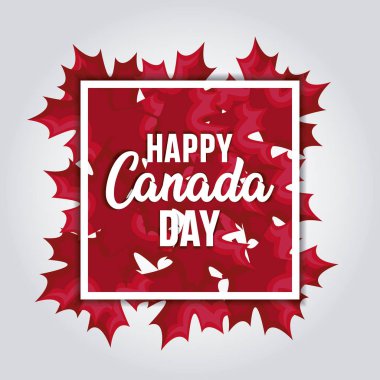 çerçeve içinde akçaağaç yaprakları ile mutlu kanada gün afiş