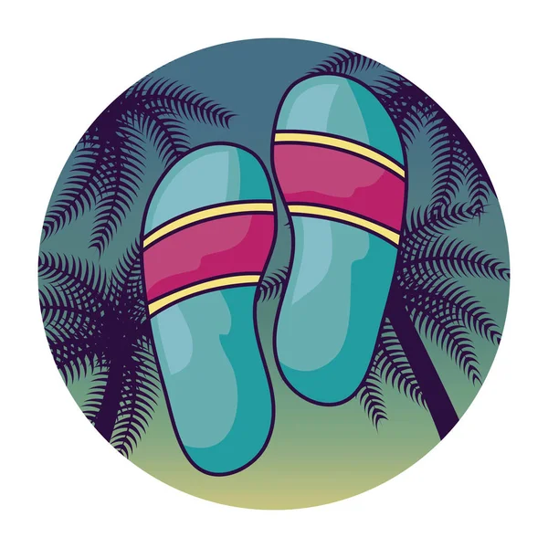 Tongs avec palmier tropical dans le cadre — Image vectorielle
