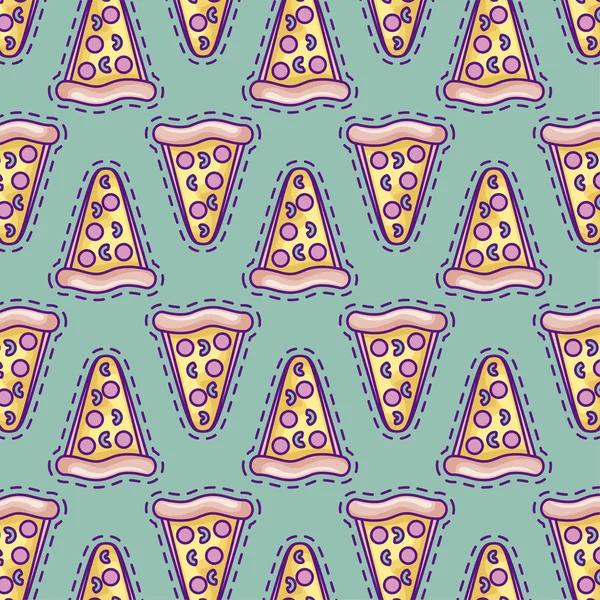 Patrón de parches de deliciosa pizza comida rápida — Archivo Imágenes Vectoriales