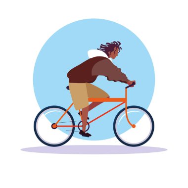 Genç adam Afro binicilik bisiklet avatar karakter