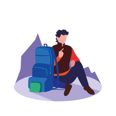 seyahat çantası ile oturan genç adam