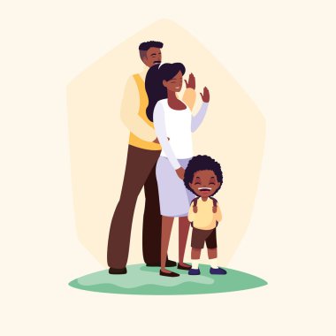 Ebeveynler ile sevimli küçük öğrenci ergen Afro