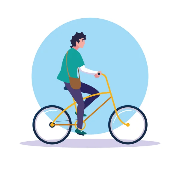 Jeune homme vélo avatar personnage — Image vectorielle