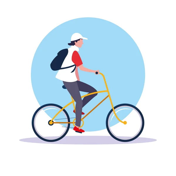 Tânăr om de echitatie biciclete avatar caracter — Vector de stoc
