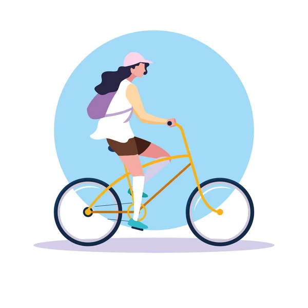 Joven mujer montar bicicleta avatar carácter — Vector de stock