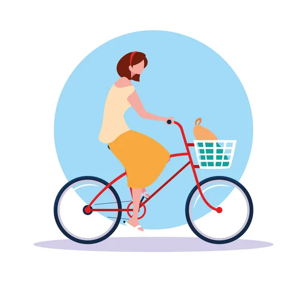 Bisiklet süren genç bir kadın Avatar karakteri — Stok Vektör