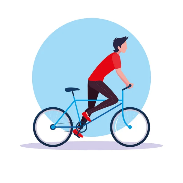 Jeune homme vélo avatar personnage — Image vectorielle