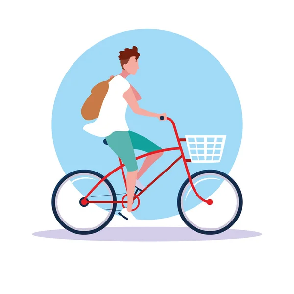 Joven hombre montar bicicleta avatar carácter — Vector de stock