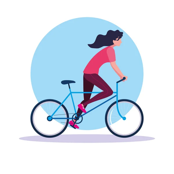 Jeune femme équitation vélo avatar personnage — Image vectorielle