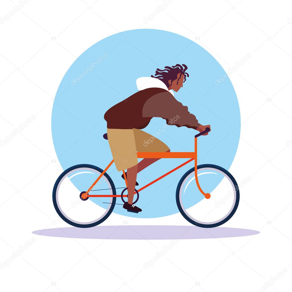 young man afro riding bike avatar character
