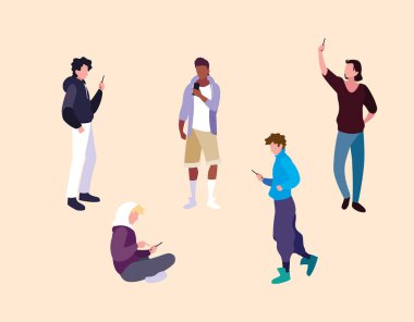 akıllı telefon cihazları kullanan genç erkek grubu