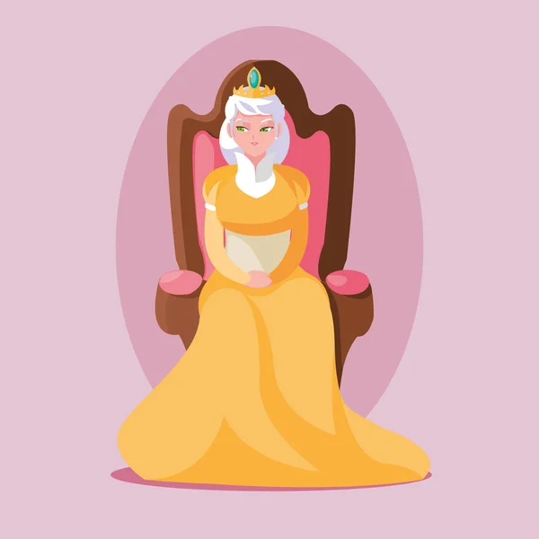 Koningin Fairytale Magic zittend in stoel avatar karakter — Stockvector