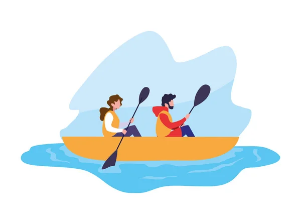 Pareja joven en canoa deporte extremo — Vector de stock