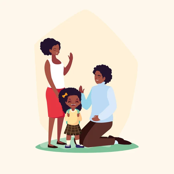 可爱的 小学生 女孩 afro 与父母 — 图库矢量图片