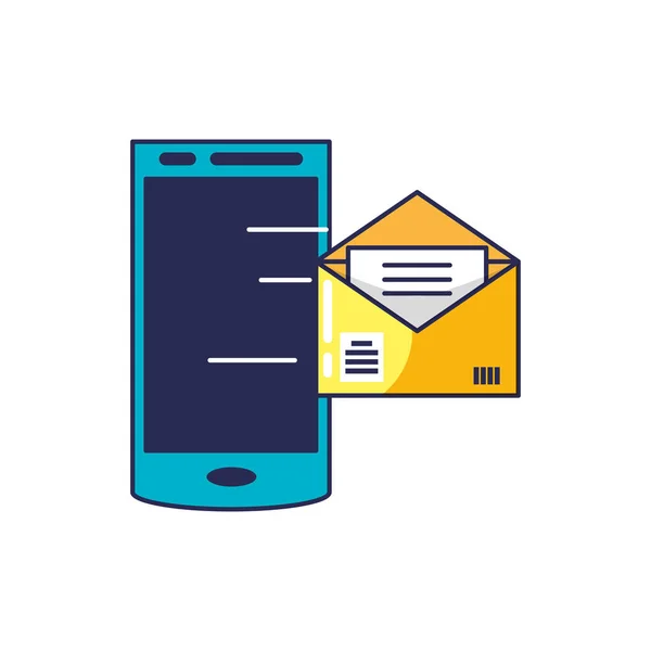 Smartphone con sobre de correo en pantalla — Vector de stock