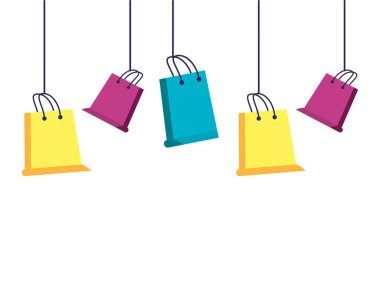 izole simge asılı alışveriş çantaları seti