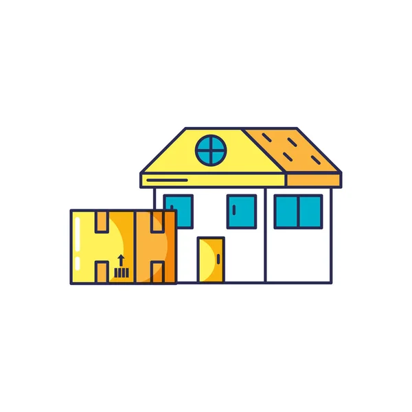 Casa fachada com caixa de papelão —  Vetores de Stock