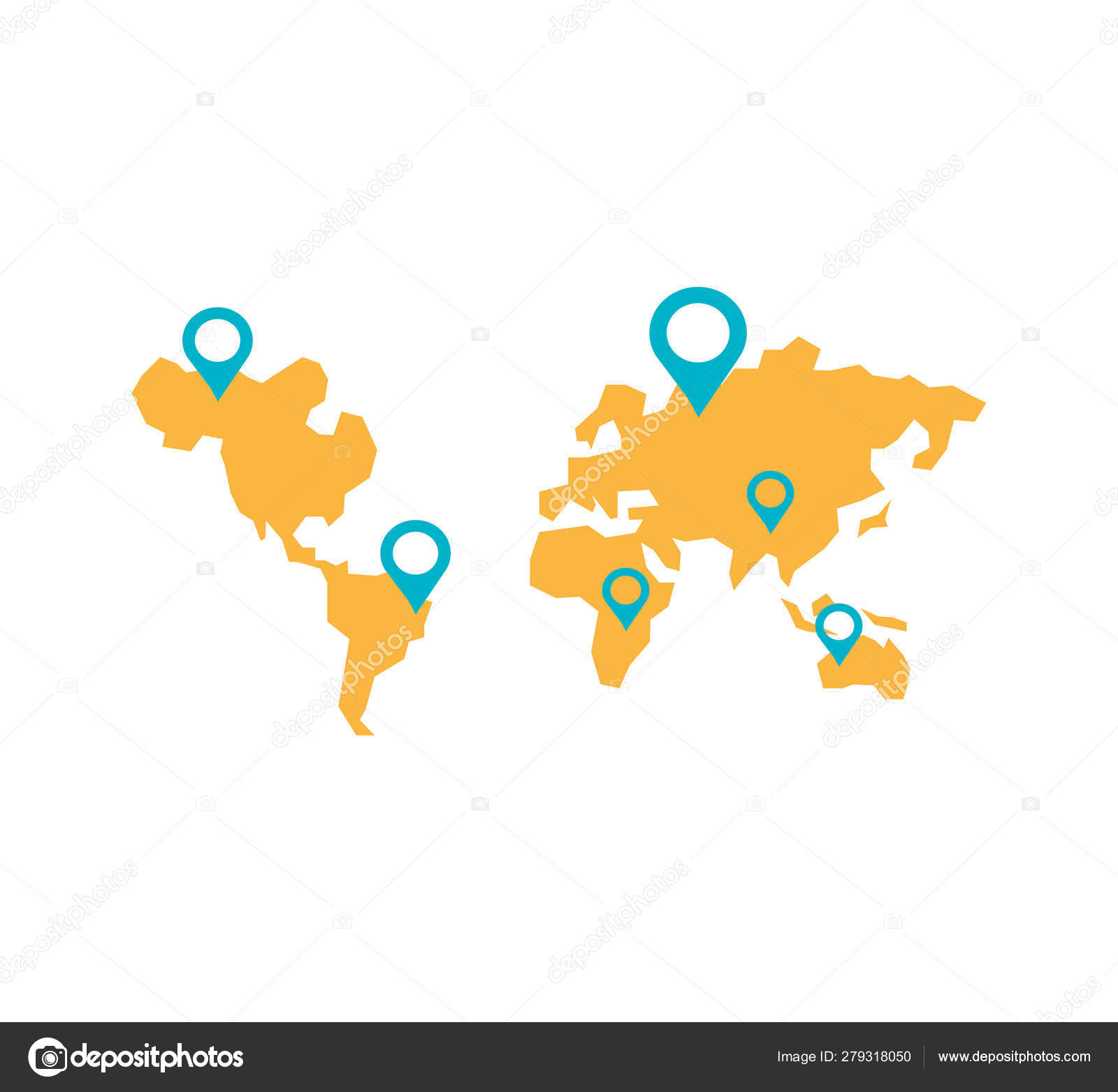 World Planet Earth Silhouette Map With Pins Location Stock Vector Image By C Djv