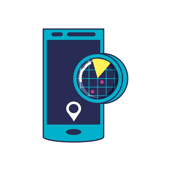 Smartphone con ubicación de radar en pantalla — Vector de stock