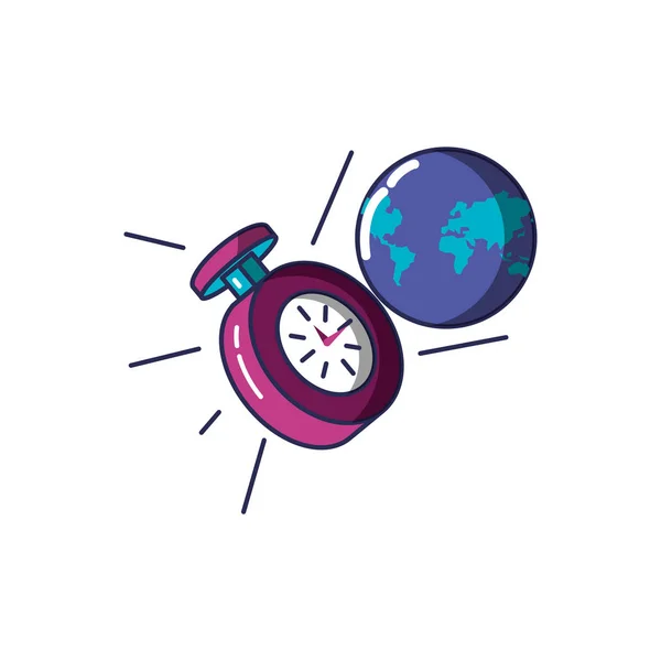 Hora del cronómetro con el planeta tierra — Vector de stock