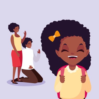 veliler ile sevimli küçük öğrenci kız afro