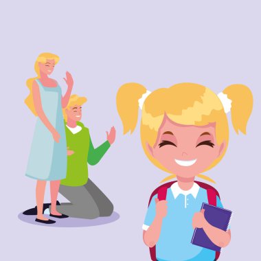 veliler ile sevimli küçük öğrenci kız