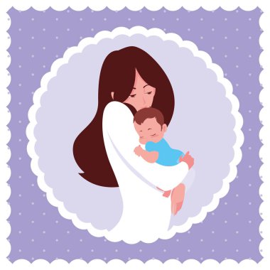 çerçeve dairesel küçük oğlu ile sevimli anne